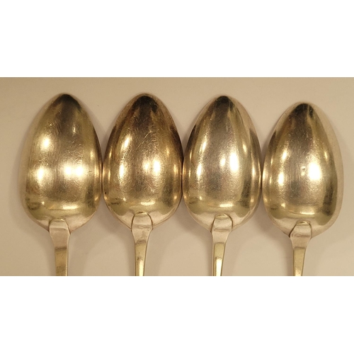 163 - A FINE SET OF FOUR EARLY 19TH CENTURY SILVER TEA SPOONS, 3 x maker’s mark IL/HL/CL for John, Henry &... 