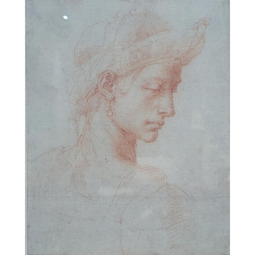 249 - A FRAMED PRINT, AFTER MICHELANGELO BUONARROTI, (1475 – 1564) IDEAL HEAD, 46 x 40.5cm frame.