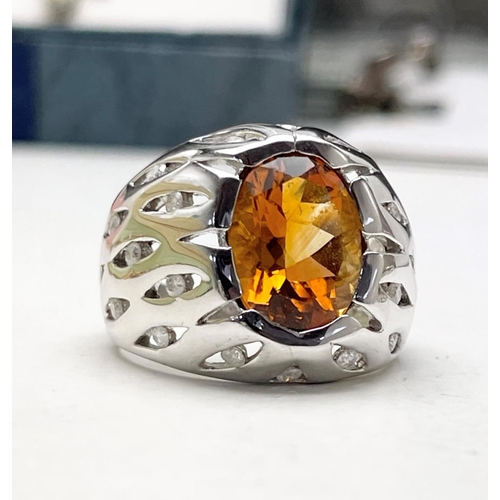 26 - A 9CT WHITE GOLD CITRINE & DIAMOND STATEMENT RING, this is really great true statement piece; one of... 