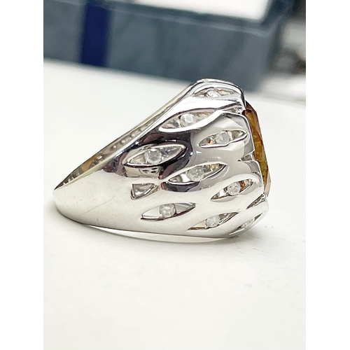 26 - A 9CT WHITE GOLD CITRINE & DIAMOND STATEMENT RING, this is really great true statement piece; one of... 