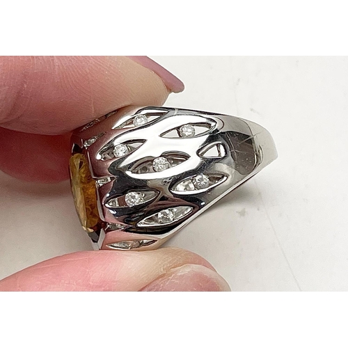 26 - A 9CT WHITE GOLD CITRINE & DIAMOND STATEMENT RING, this is really great true statement piece; one of... 