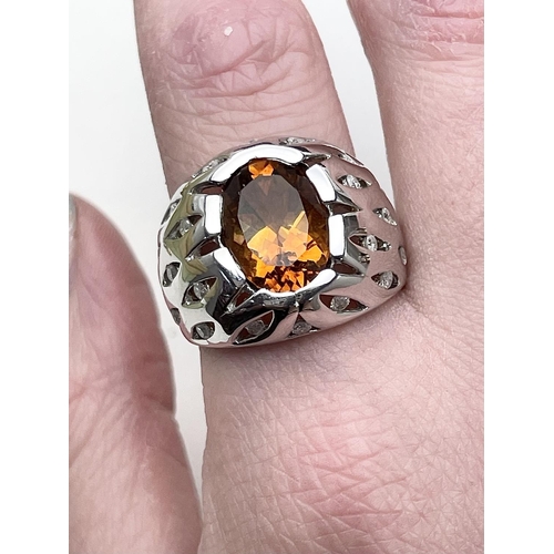 26 - A 9CT WHITE GOLD CITRINE & DIAMOND STATEMENT RING, this is really great true statement piece; one of... 