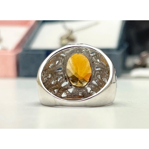 26 - A 9CT WHITE GOLD CITRINE & DIAMOND STATEMENT RING, this is really great true statement piece; one of... 