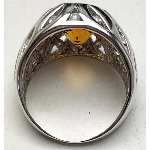 26 - A 9CT WHITE GOLD CITRINE & DIAMOND STATEMENT RING, this is really great true statement piece; one of... 