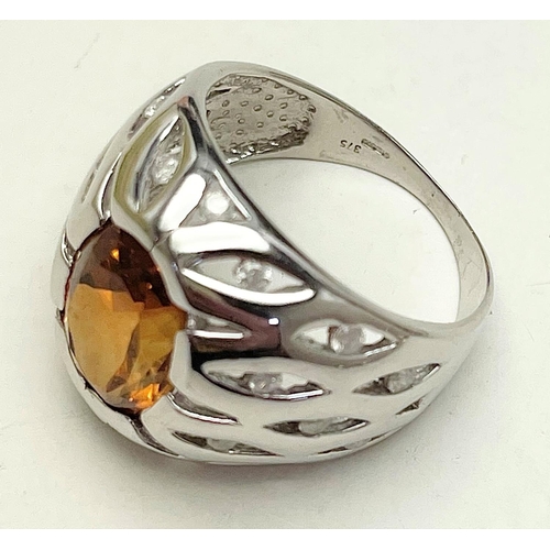 26 - A 9CT WHITE GOLD CITRINE & DIAMOND STATEMENT RING, this is really great true statement piece; one of... 