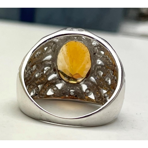 26 - A 9CT WHITE GOLD CITRINE & DIAMOND STATEMENT RING, this is really great true statement piece; one of... 