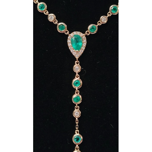 3 - A FANTASTIC CUSTOM MADE 14CT YELLOW GOLD EMERALD & DIAMOND NECKLACE, with natural fine emeralds and ... 