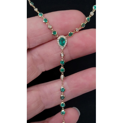 3 - A FANTASTIC CUSTOM MADE 14CT YELLOW GOLD EMERALD & DIAMOND NECKLACE, with natural fine emeralds and ... 