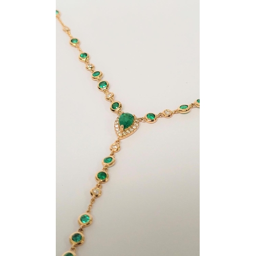 3 - A FANTASTIC CUSTOM MADE 14CT YELLOW GOLD EMERALD & DIAMOND NECKLACE, with natural fine emeralds and ... 