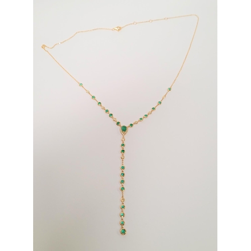 3 - A FANTASTIC CUSTOM MADE 14CT YELLOW GOLD EMERALD & DIAMOND NECKLACE, with natural fine emeralds and ... 