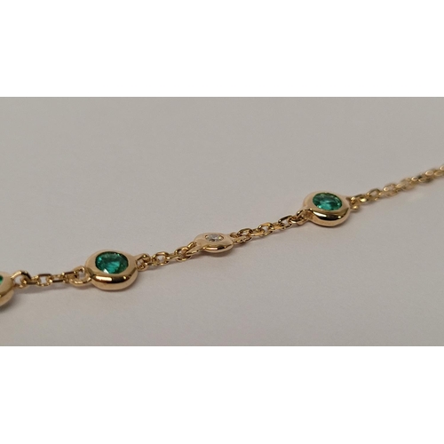 3 - A FANTASTIC CUSTOM MADE 14CT YELLOW GOLD EMERALD & DIAMOND NECKLACE, with natural fine emeralds and ... 