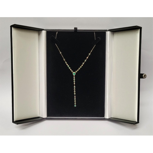 3 - A FANTASTIC CUSTOM MADE 14CT YELLOW GOLD EMERALD & DIAMOND NECKLACE, with natural fine emeralds and ... 