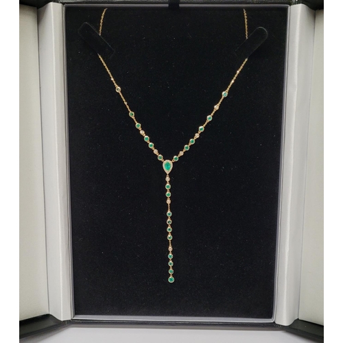 3 - A FANTASTIC CUSTOM MADE 14CT YELLOW GOLD EMERALD & DIAMOND NECKLACE, with natural fine emeralds and ... 