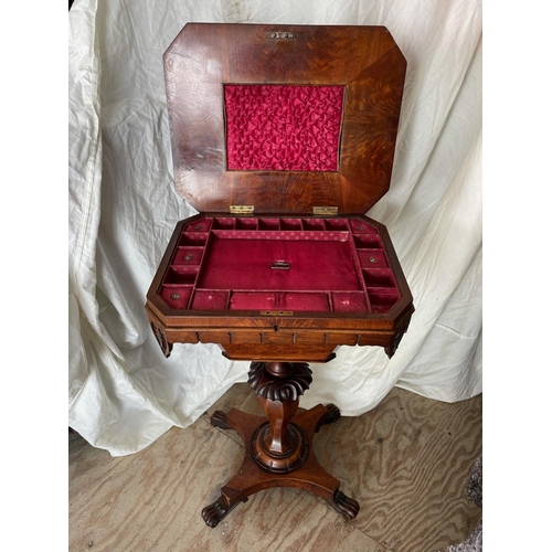 36 - A CHARMING REGENCY ROSEWOOD WORK TABLE, with octagonal shaped top having canter corners, the table t... 