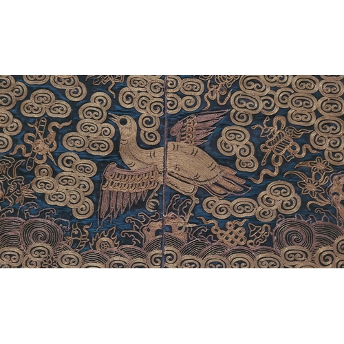 50 - A FRAMED EMBROIDERED CHINESE MANDARIN SQUARE RANK BADGE, circa 19th century / Qing period, embroider... 