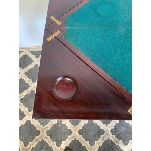 57 - A FINE ROSEWOOD INLAID ENVELOPE CARD TABLE, with decorative inlaid detail to the four envelope leave... 