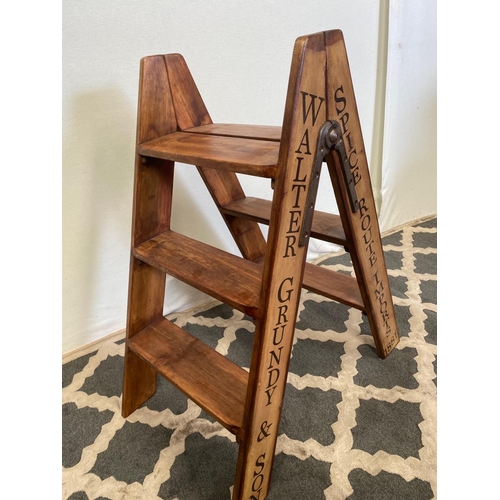 63 - A DECORATIVE PINE 3 STEP LADDER, decorated with wording down the sides ‘Walter Grundy & Son, Spice R... 