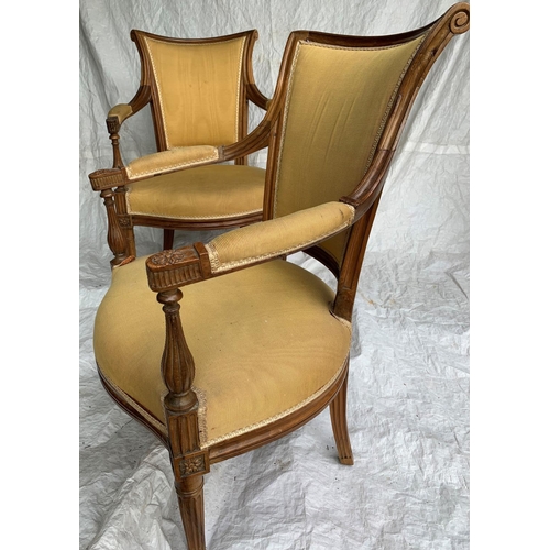 7 - A VERY FINE PAIR OF LOUIS XVI ‘DIRECTOIRE’ ARM CHAIRS, circa 1790, each chair with an upholstered ba... 