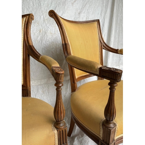 7 - A VERY FINE PAIR OF LOUIS XVI ‘DIRECTOIRE’ ARM CHAIRS, circa 1790, each chair with an upholstered ba... 