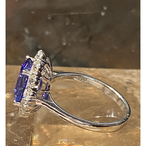 8 - A GORGEOUS ART DECO INSPIRED 18CT WHITE GOLD TANZANITE & DIAMOND RING, a cluster ring, with a large ... 