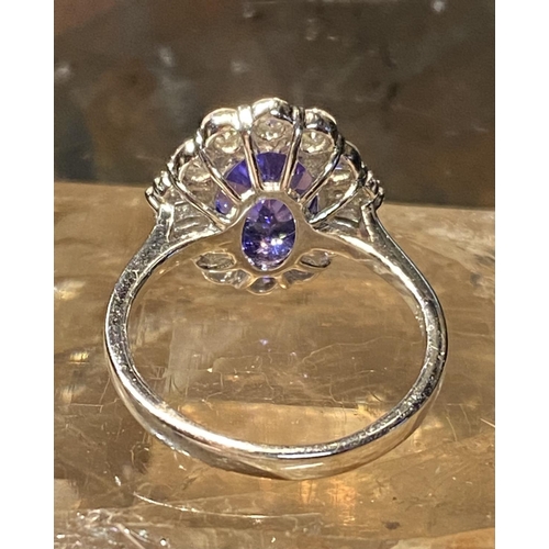 8 - A GORGEOUS ART DECO INSPIRED 18CT WHITE GOLD TANZANITE & DIAMOND RING, a cluster ring, with a large ... 