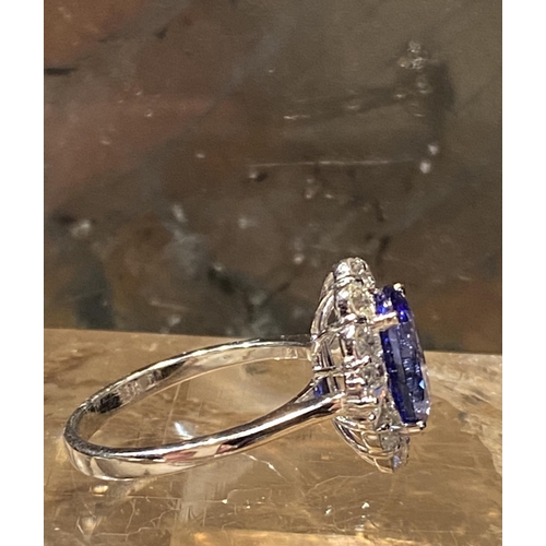 8 - A GORGEOUS ART DECO INSPIRED 18CT WHITE GOLD TANZANITE & DIAMOND RING, a cluster ring, with a large ... 