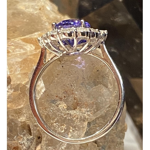 8 - A GORGEOUS ART DECO INSPIRED 18CT WHITE GOLD TANZANITE & DIAMOND RING, a cluster ring, with a large ... 