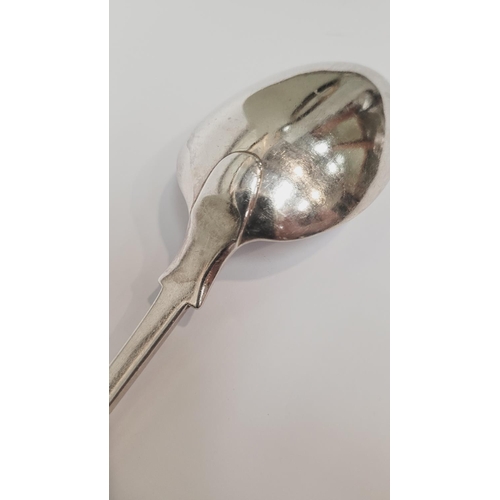 80 - A LARGE EARLY 19TH CENTURY SILVER SERVING SPOON, with good clear hallmarks; London, date letter of ‘... 