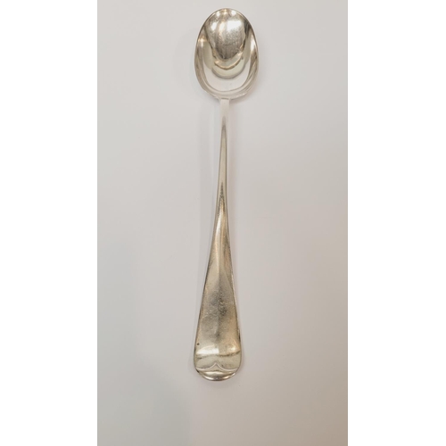 83 - A VERY LARGE EARLY 20TH CENTURY SILVER RATS TAIL SERVING SPOON, with good clear hallmarks; Sheffield... 