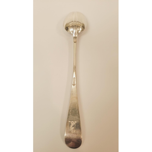 83 - A VERY LARGE EARLY 20TH CENTURY SILVER RATS TAIL SERVING SPOON, with good clear hallmarks; Sheffield... 