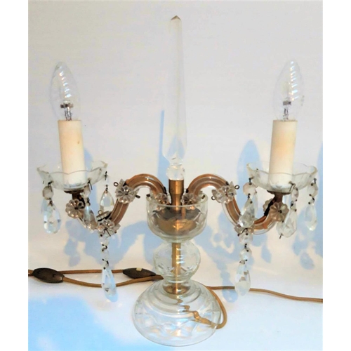 96 - A PAIR OF VINTAGE BOHEMIAN GLASS TWIN TABLE LIGHTS, circa 1950s, in working order (we recommend all ... 