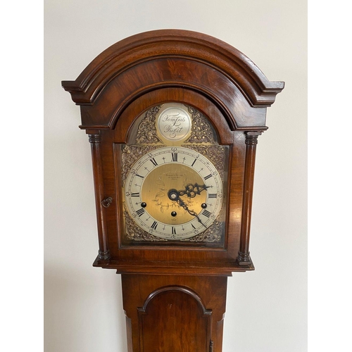 10 - A GARRARD OF LONDON ‘TEMPUS FUGIT’ MAHOGANY INALID GRANDMOTHER LONGCASE CLOCK, with engraved brass d... 