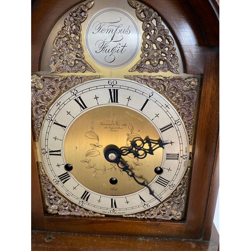 10 - A GARRARD OF LONDON ‘TEMPUS FUGIT’ MAHOGANY INALID GRANDMOTHER LONGCASE CLOCK, with engraved brass d... 