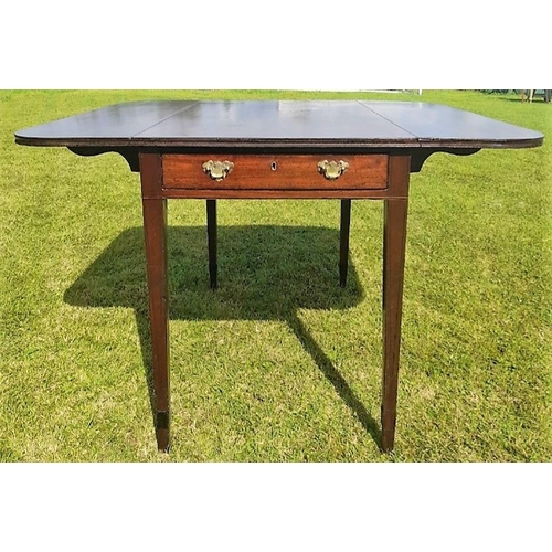 105 - A GOOD QUALITY MAHOGANY DROP LEAF PEMBROKE TABLE, with a single drawer to one end having brass swing... 