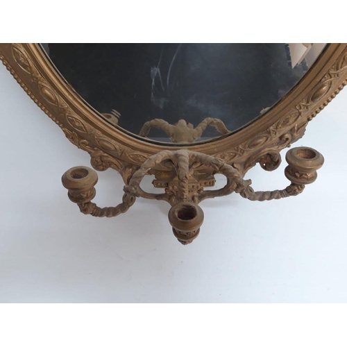 120 - A LOVELY 19TH CENTURY GILT THREE BRANCH GIRANDOLE MIRROR, beautifully designed gilt frame with crest... 