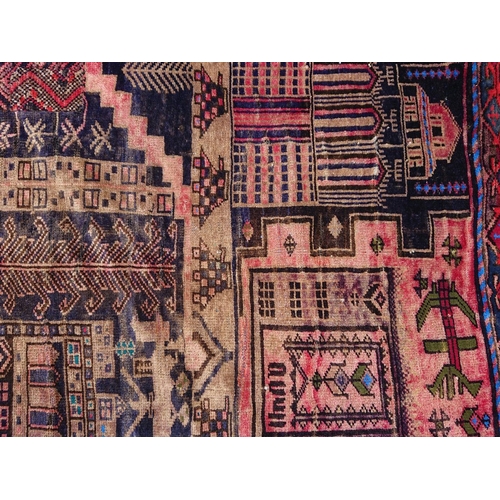 122 - A PICTORAL AFGHAN RUG, material: hand spun wool with natural organic dyes; design: this rug features... 