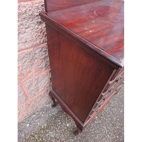 123 - A MAHOGANY WRITING BUREAU, lift top opening to fitted interior, above three drawers with brass drop ... 