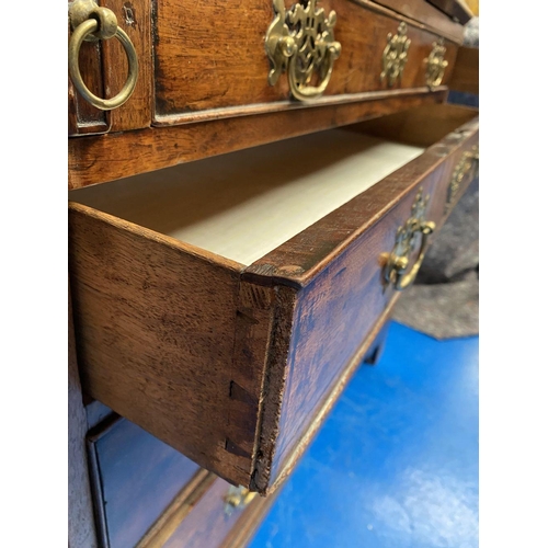 125 - A 19TH CENTURY BURR WALNUT WRITING BUREAU, with brass handles, fall front opening to fitted interior... 