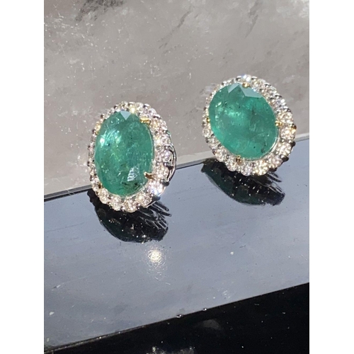 135 - A PAIR OF WONDERFUL 18CT WHITE GOLD COLUMBIAN EMERALD AND DIAMOND EARRINGS, the total Emerald weight... 