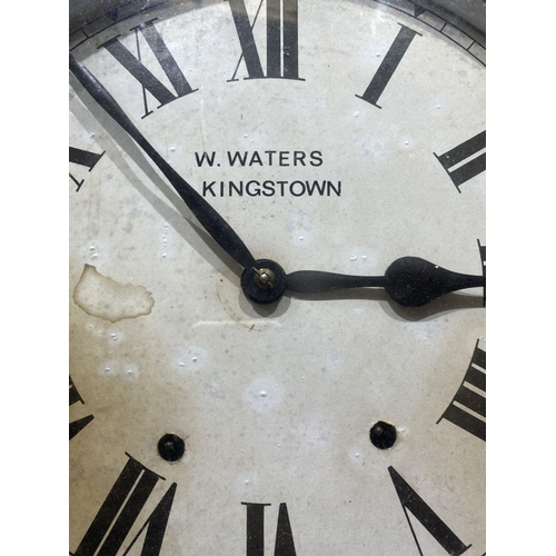 137 - A 19TH CENTURY IRISH ‘W. WATERS KINGSTON’ DROP DIAL WALL CLOCK, white dial with roman numerals, with... 