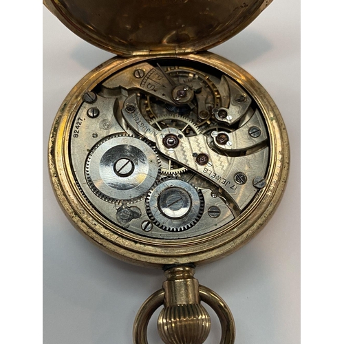 141 - A HALF HUNTING CASED GENTLEMANS POCKET WATCH, 17 jewels, unsigned enamel dial with black Roman numer... 