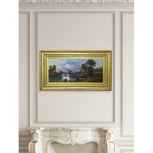 147 - A LARGE 19TH CENTURY OIL ON CANVAS, depicting a riverscape, signed lower left, in decorative gilt fr... 