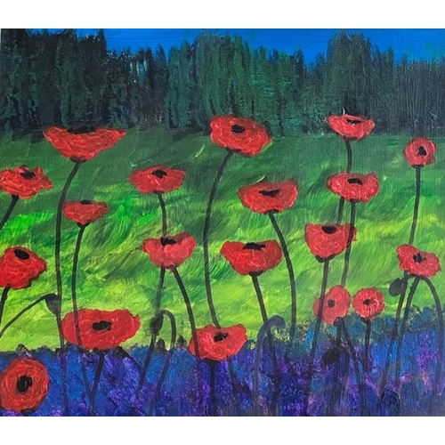 149 - KEN BULLOCK (Irish, 20th Century), “POPPIES”, oil on canvas, dimensions: 16cm x 18cm approx.