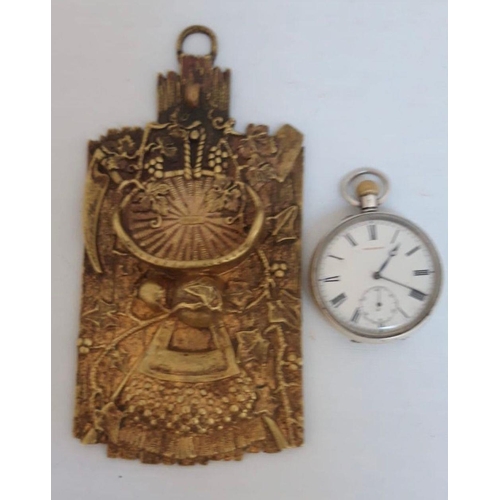150 - AN ANTIQUE SILVER POCKET WATCH WITHIN 19TH CENTURY GILT BRASS WATCH STAND, watch in working order, w... 