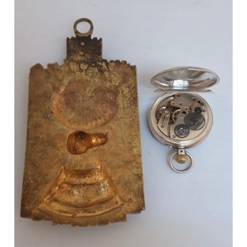 150 - AN ANTIQUE SILVER POCKET WATCH WITHIN 19TH CENTURY GILT BRASS WATCH STAND, watch in working order, w... 