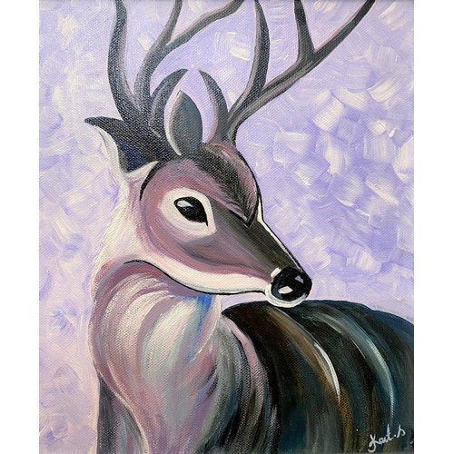 151 - KAIT S. (Irish, 20th Century), “DEER”, acrylic on canvas, signed lower right, Dimensions: 10in x 12i... 