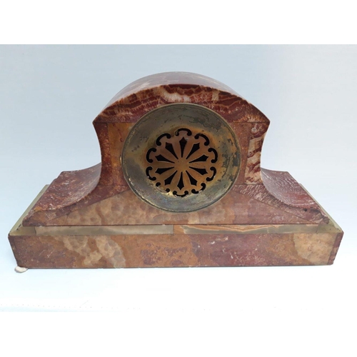 16 - A FRENCH ART NOUVEAU MARBLE MANTLE CLOCK, beautiful red marble with insets, in working order. Dimens... 