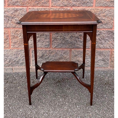 17 - A GEORGIAN MAHOGANY INALID OCCASSIONAL TABLE, with satinwood cross-banding and ornate central inlay ... 