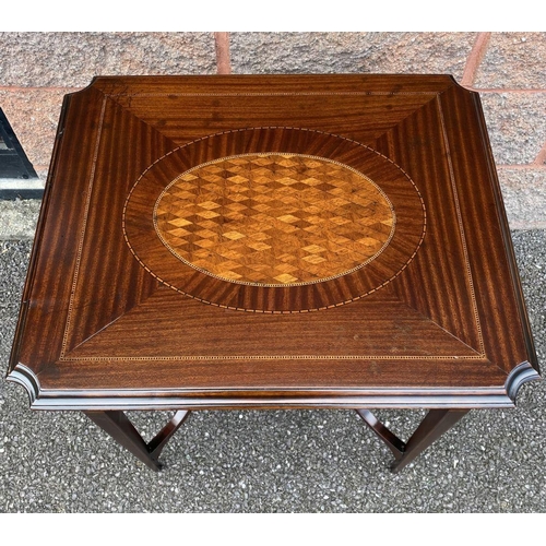 17 - A GEORGIAN MAHOGANY INALID OCCASSIONAL TABLE, with satinwood cross-banding and ornate central inlay ... 