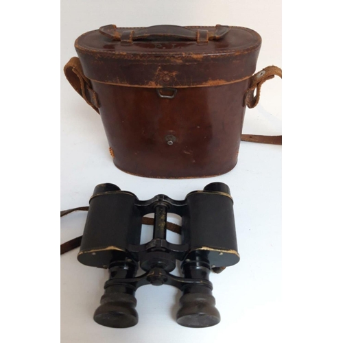 172 - A PAIR OF ANTIQUE FRENCH LEATHER CASED BINOCULARS, signed Joules Hewett of Paris.